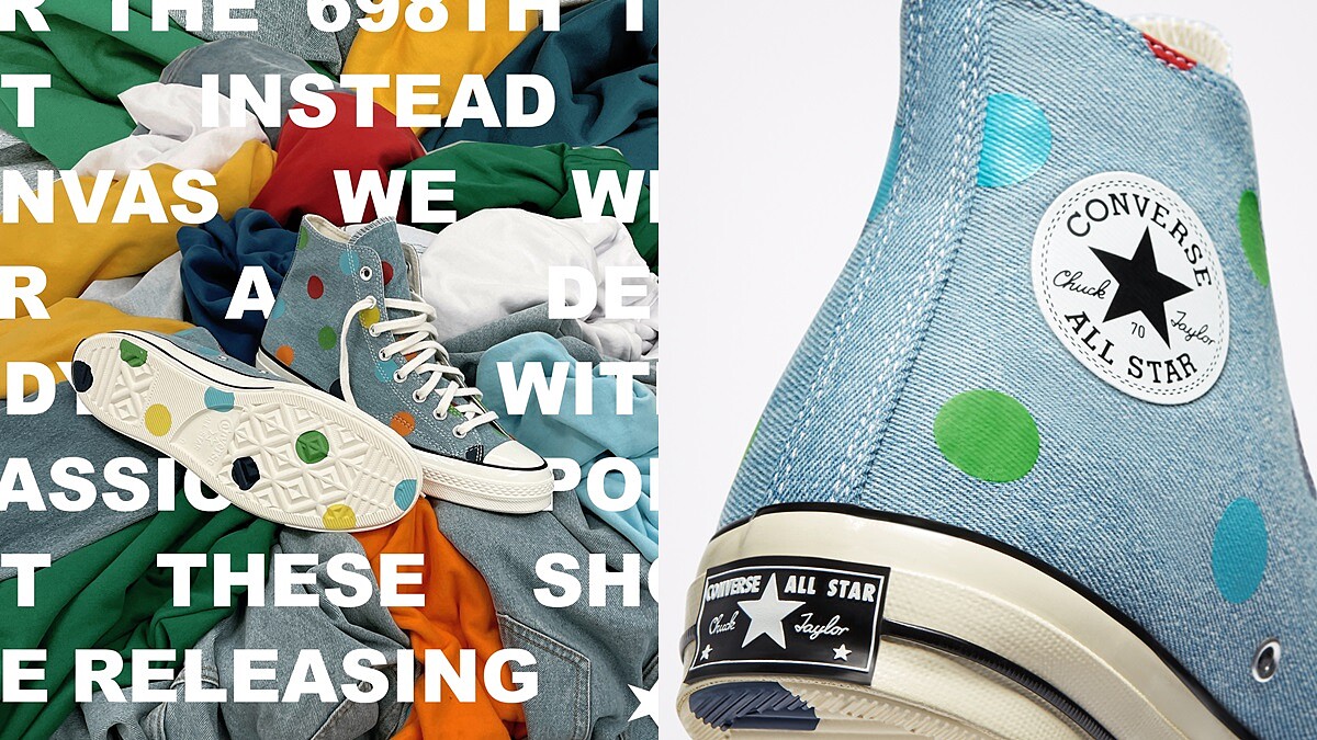 Converse為Chuck 70換上繽紛波卡圓點圖案，推出俏皮感丹寧帆布鞋