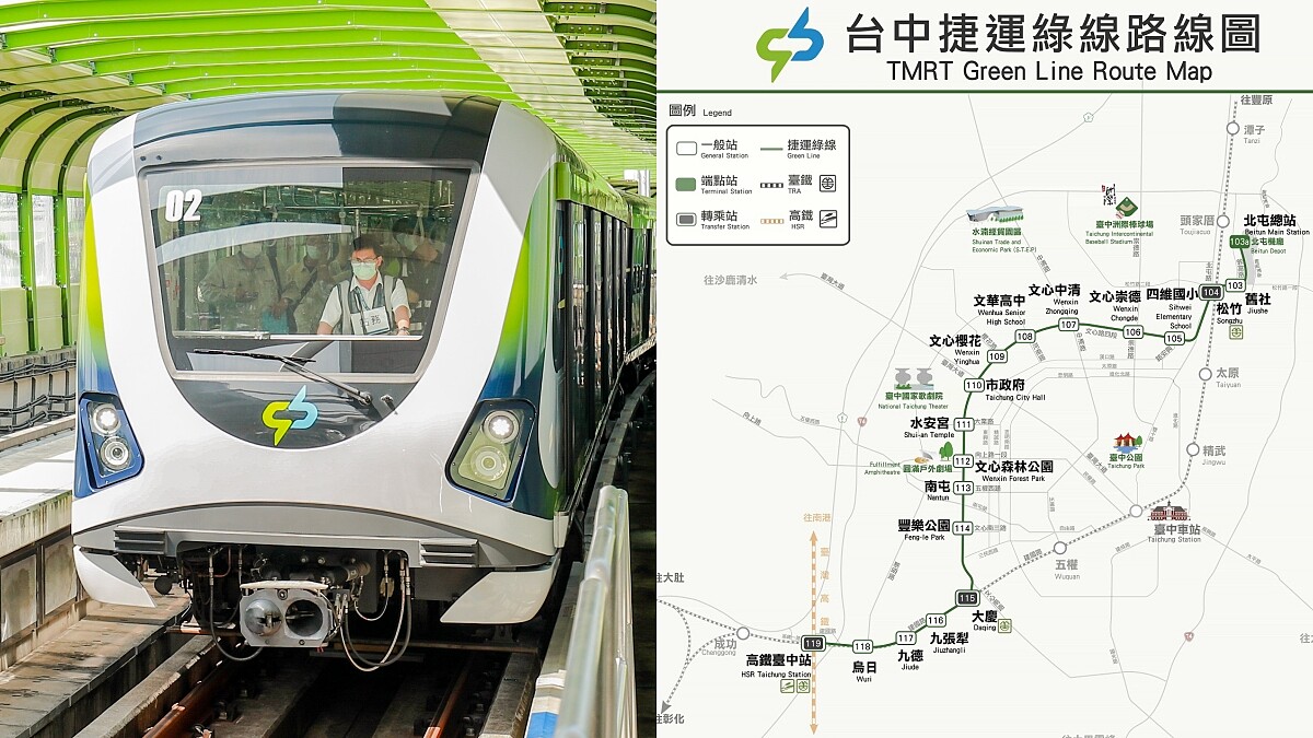 台中捷運綠線12/19正式通車！11/16起一個月免費試乘、18個車站一次看