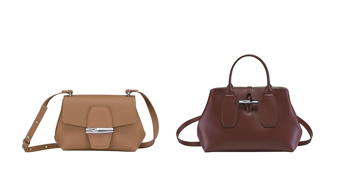 Roseau系列迷你斜背包(黃褐色)，建議售價NT15,700、Roseau系列中型手提包(紅褐色)，建議售價NT20,600