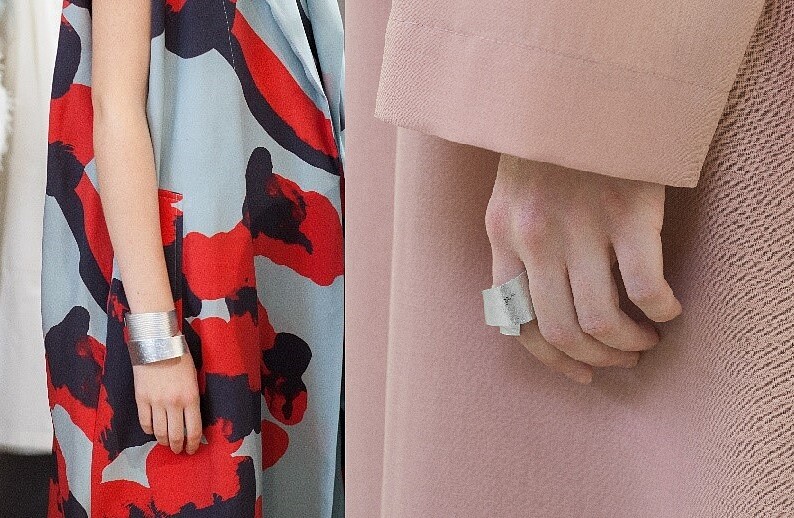 冰雪樺木板狀手環NT18,300；冰雪樺木戒指NT11,300