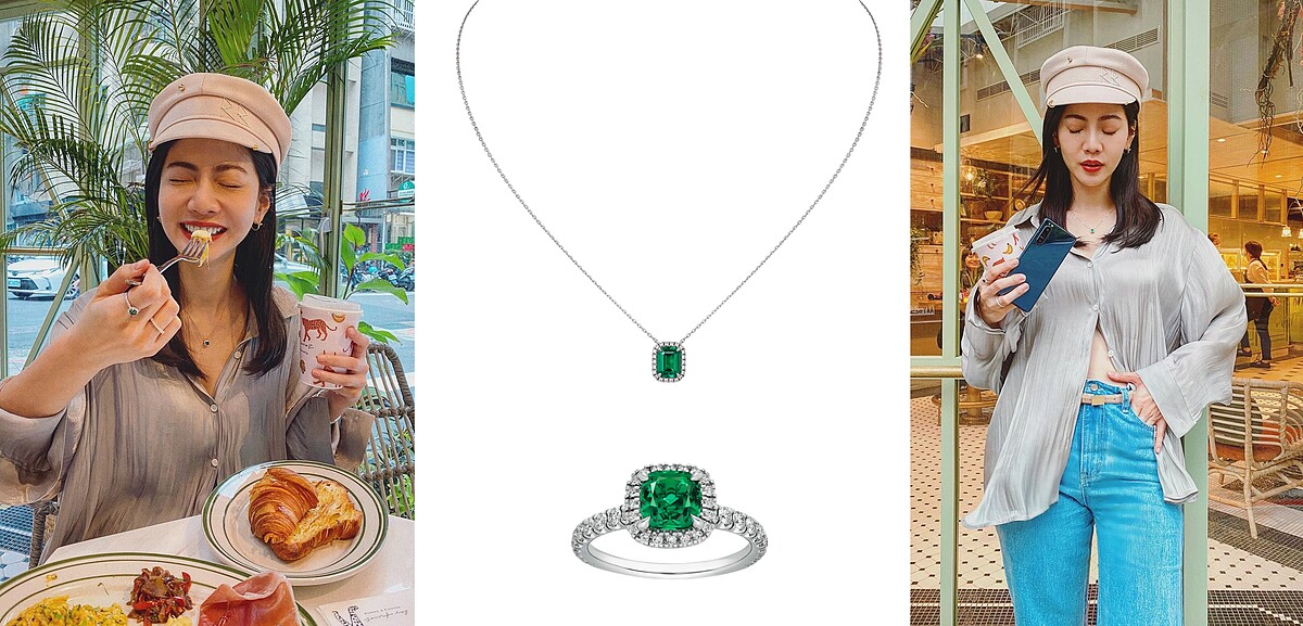 曾之喬配戴Cartier Destin&eacute;e祖母綠彩寶系列項鍊/戒指