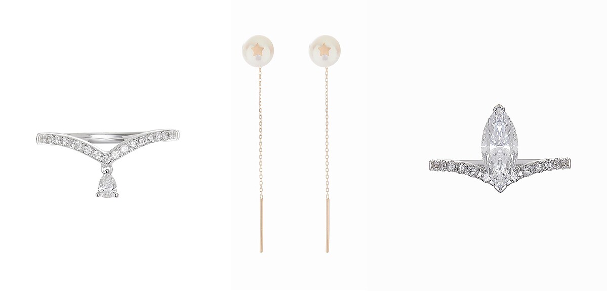 Galaxy Dew Ring銀河之露水滴戒指、My Moon And Star 珍珠耳環、The Queen 王后之星戒指