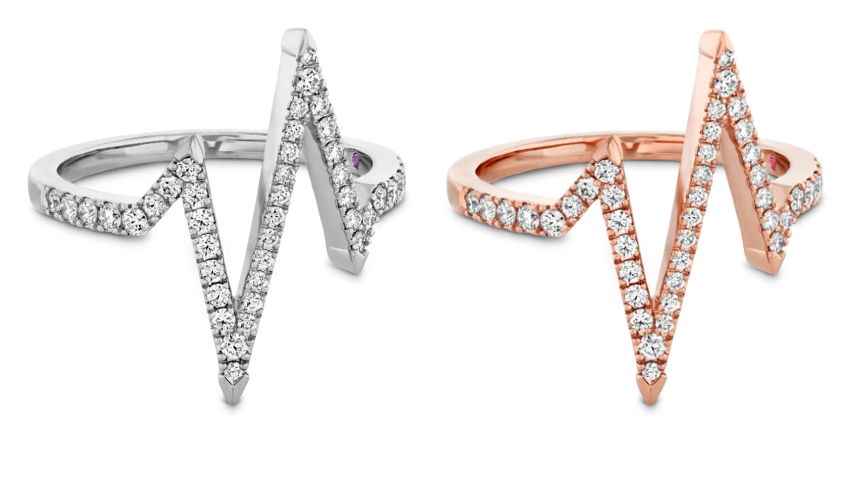 LOVE CODE HEARTBEAT白K金鑽石戒指、玫瑰金鑽石戒指