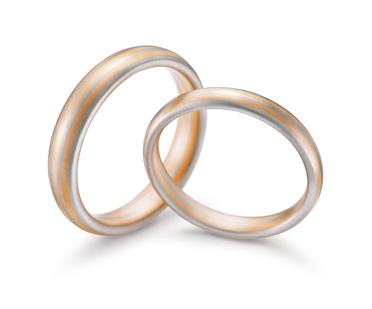 PROMESSA「相融」18K黃金950鉑金雙色緊疊紋理對戒