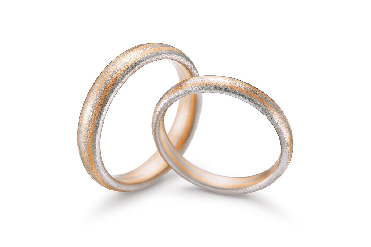 18K黃金950鉑金雙色緊疊紋理對戒