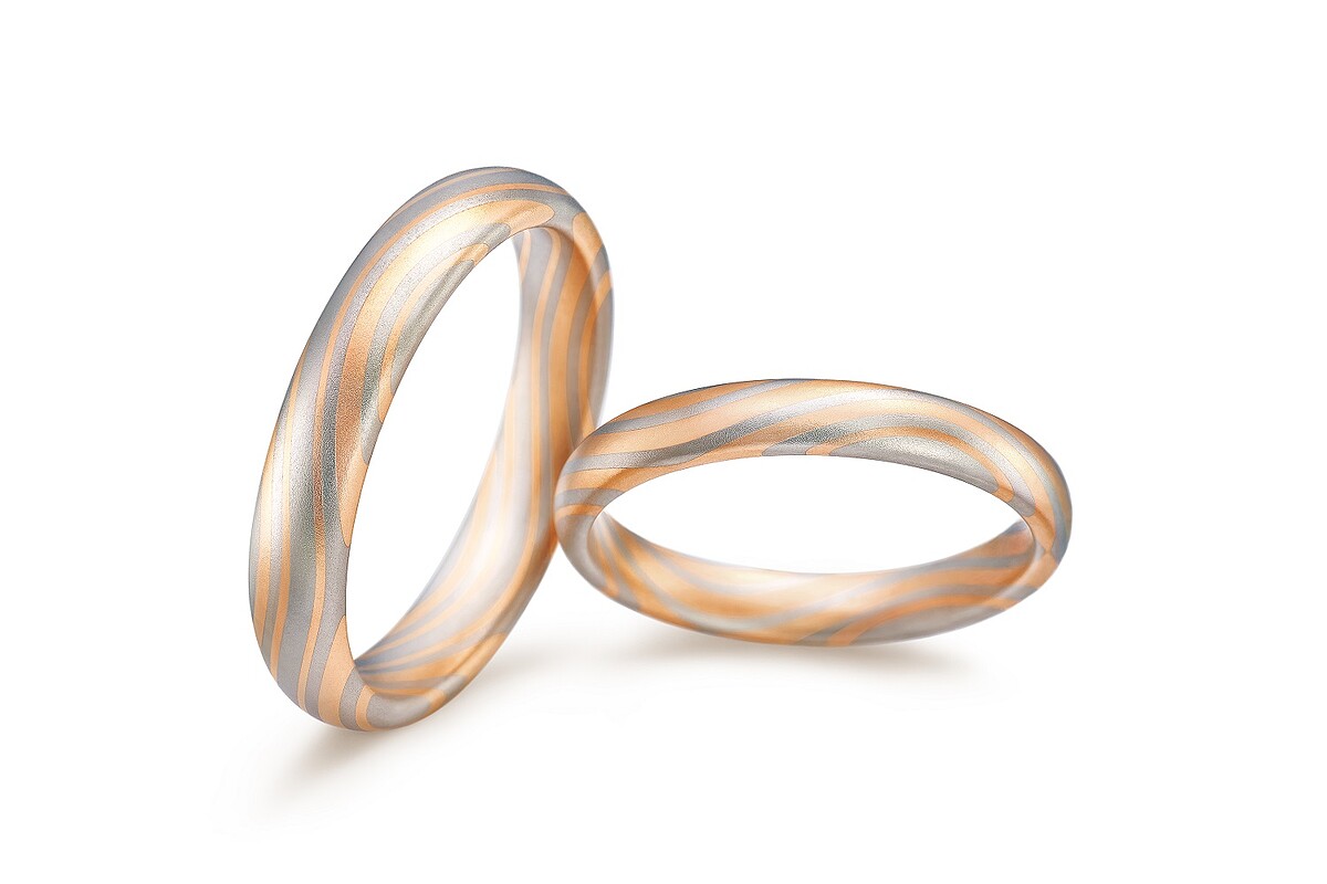 18K黃金950鉑金雙色扭結紋理對戒