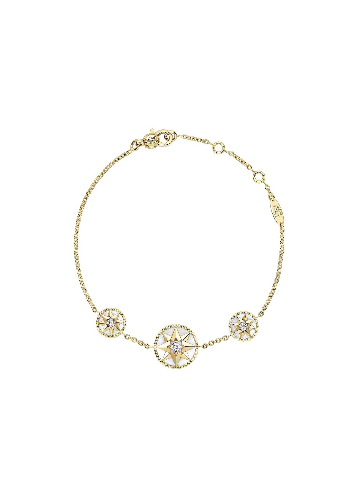 Dior迪奧Rose des Vents羅盤玫瑰系列黃K金珍珠母貝鑽石手鍊，售價NT117,000