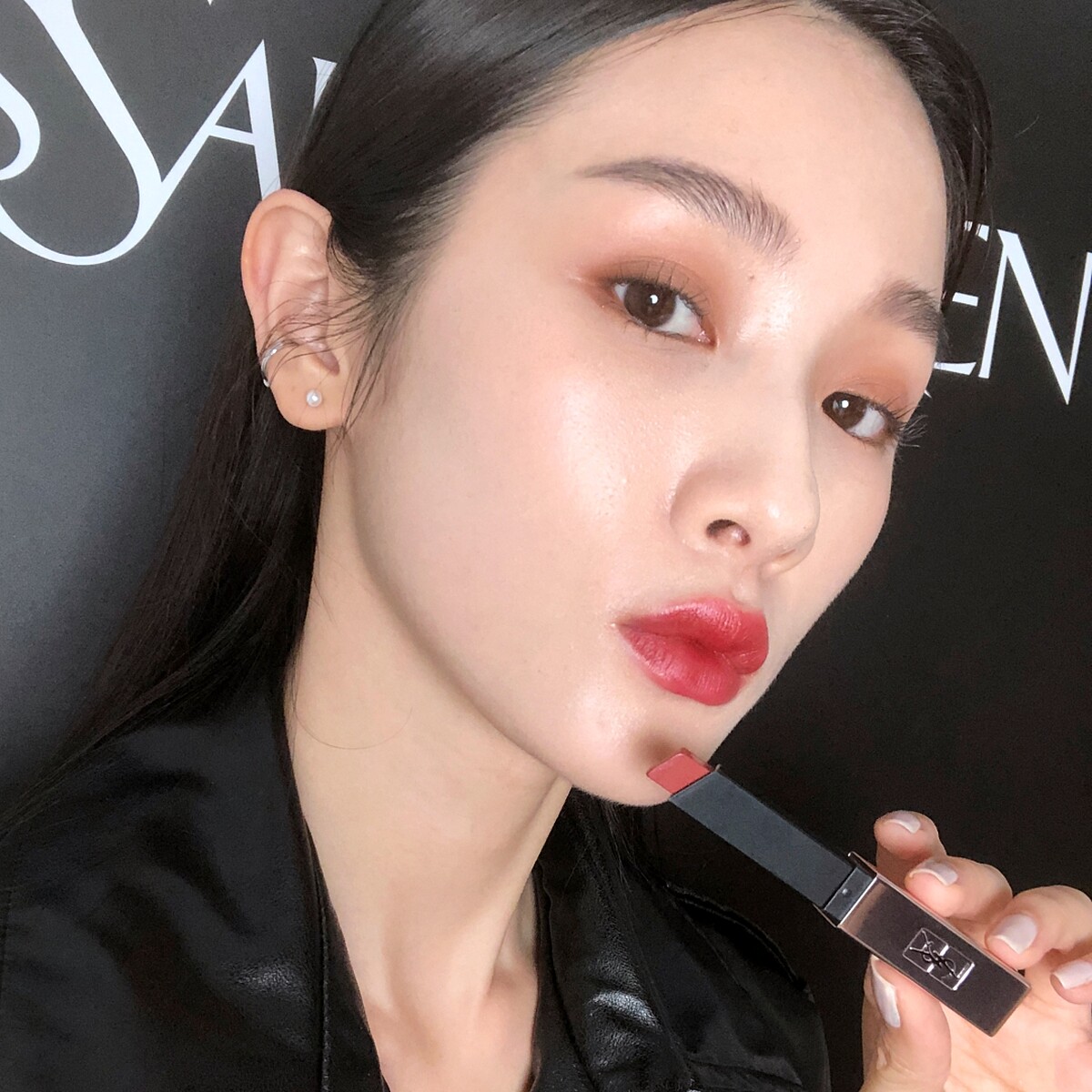 YSL奢華緞面霧光唇膏#202奶油紅栗