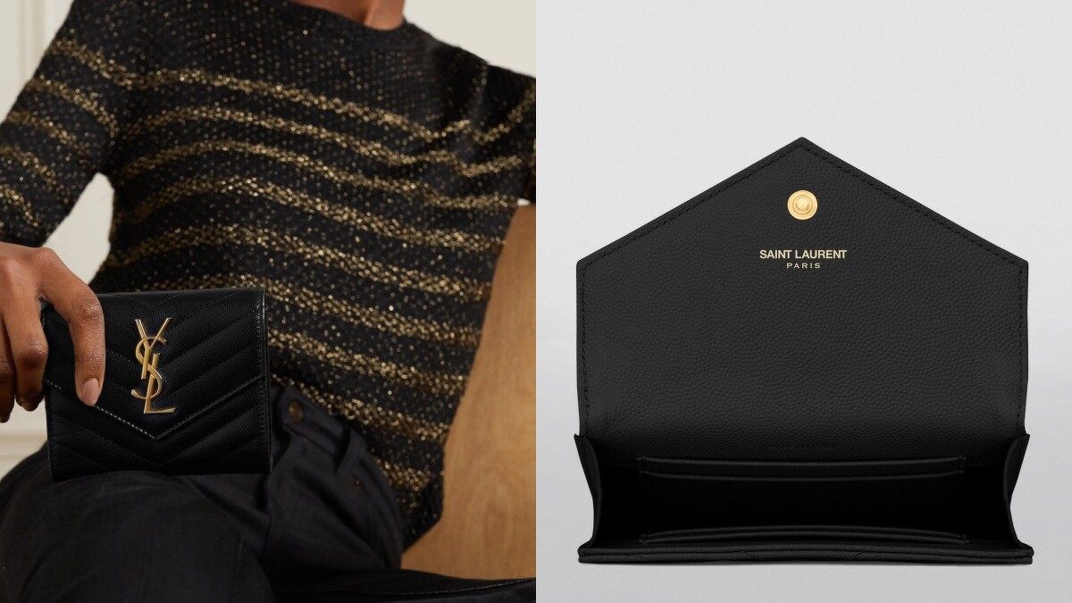 YSL字母標誌粒紋小牛皮信封錢包，NT11,900