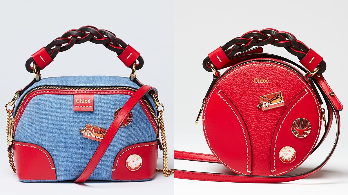 Chlo&eacute; Daria丹寧徽章迷你肩背手提兩用包，NT51,600 / Chlo&eacute; Daria紅色徽章迷你小圓包，NT38,600