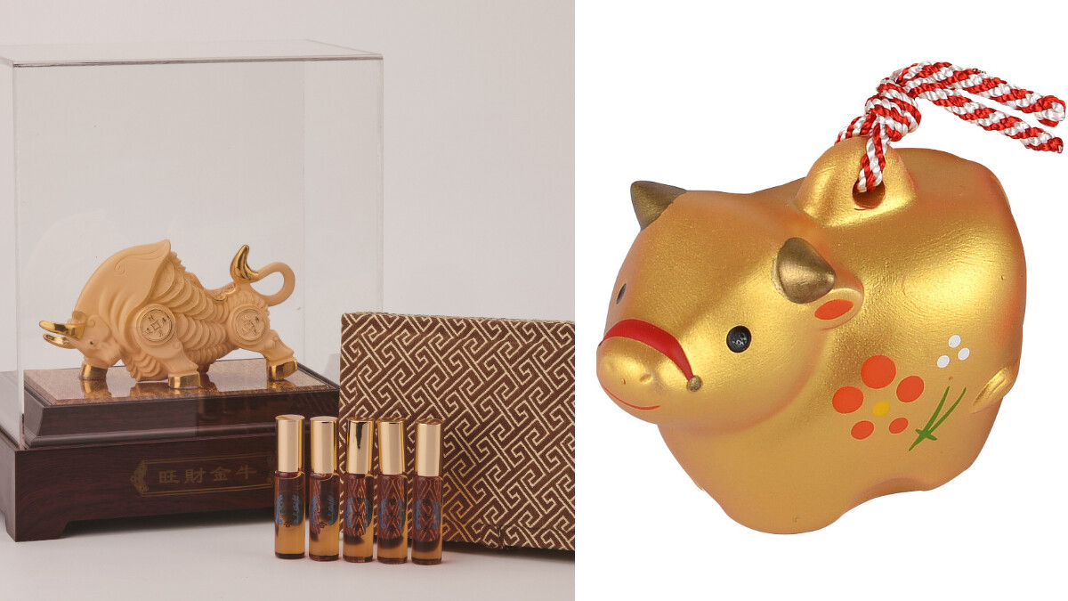 誠品生活信義店|天華沉香 開運招財金牛贈檜木精油5入錦盒,特價5,888元(原價8,888元);誠品生活台南文化中心店|Jewelry YU Flower 陶製金牛擺飾,特價399元(原價599元)。