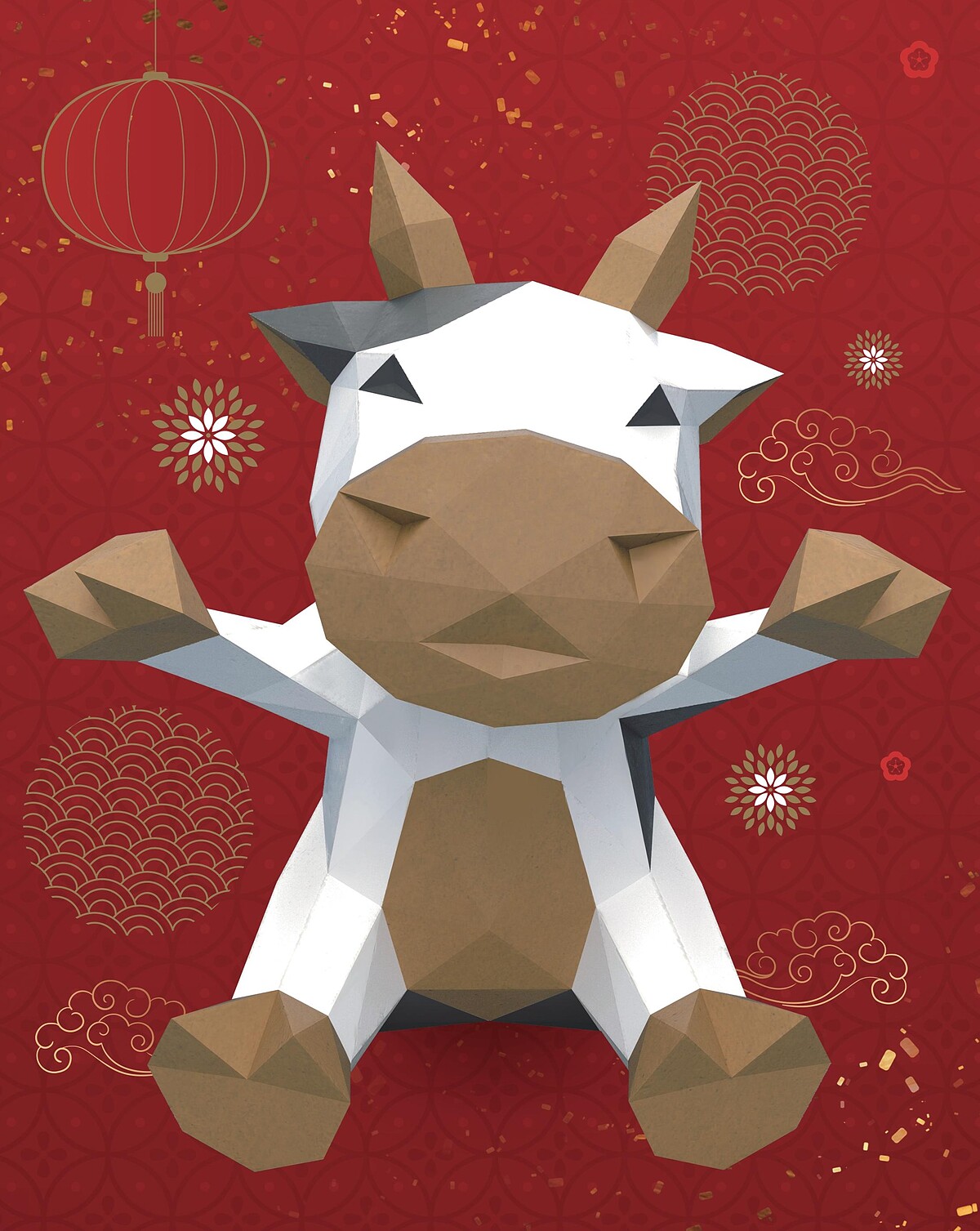 誠品生活expo|匠紙 阿牛抱抱擺飾(過年版),推薦價480元。