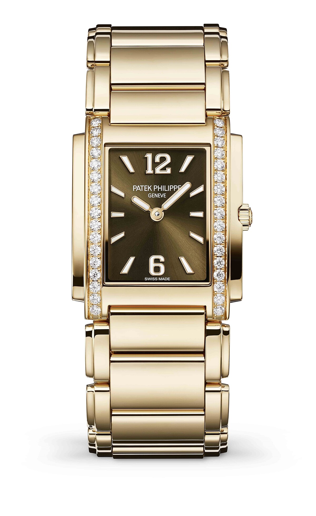 PP百達翡麗Twenty~4系列 2021年新款 玫瑰金材質方形錶殼巧克力色面盤石英錶