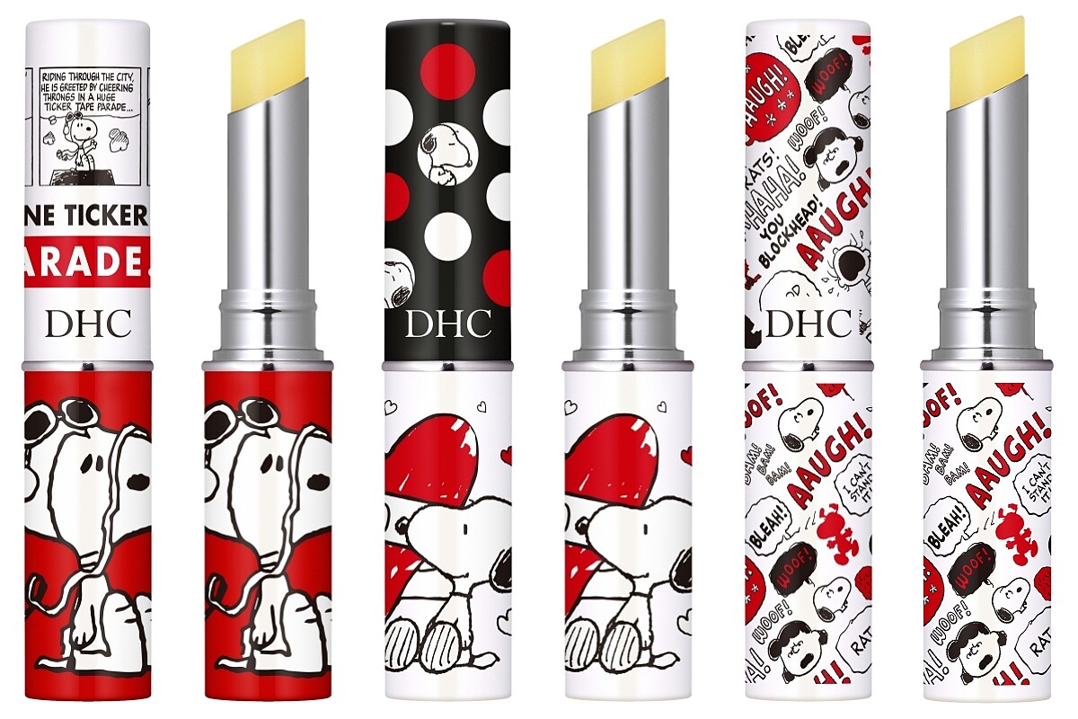 DHC純欖護唇膏2021史努比限定版，左起：Comic飛翔款、Heart樂芙款、Pattern歡樂款。