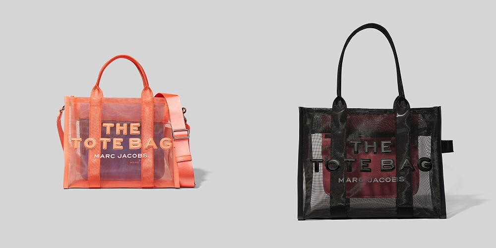 Marc Jacobs透視網狀托特包(珊瑚橘/黑),售價NT$ 12,900(小)/NT$ 13,900(大)
