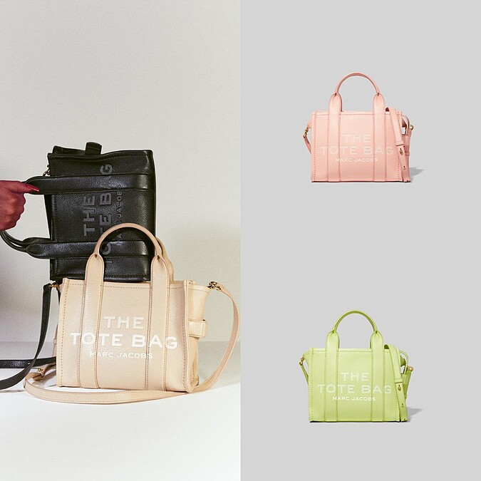 Marc Jacobs皮革迷你托特包（黑／燕麥米／杏桃粉／萊姆綠），售價NT$ 19,900