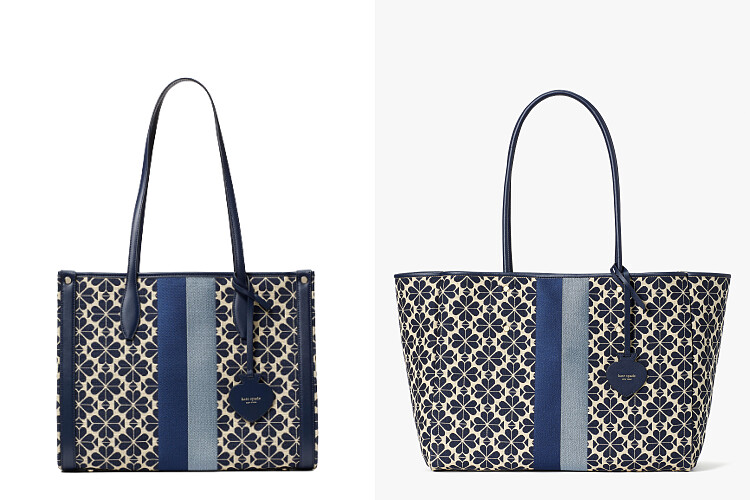 Kate Spade 桃心四葉花海軍藍托特包(中/大),售價NT$10,600/NT$13,700