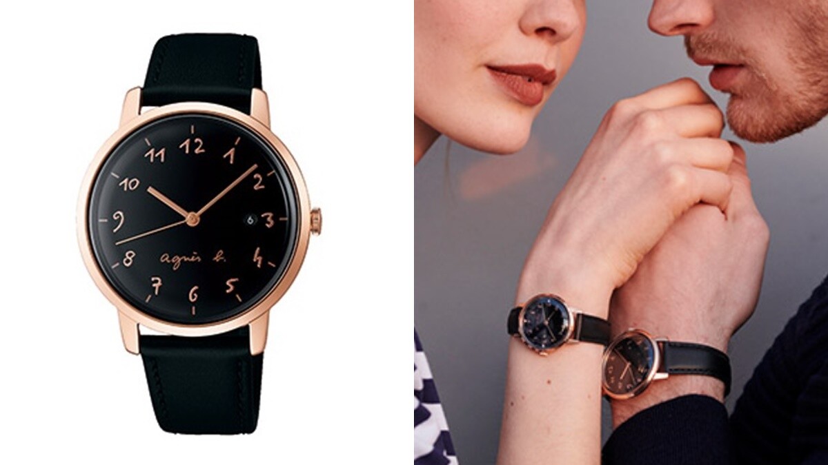 Agnes.b 經典手寫時標marcello超薄對錶，NT9,500