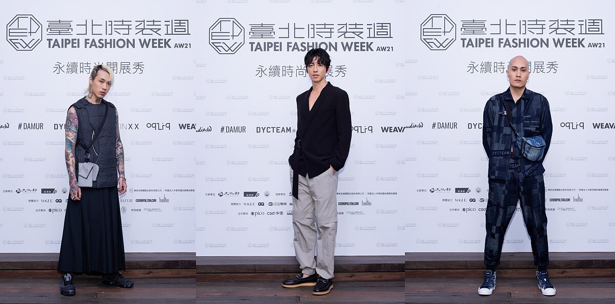 TRASH樂團主唱兼吉他手阿夜（Marz23）(服裝：oqLiq)、傅孟柏(服裝：DOUCHANGLEE) 、黃宣(服裝：DYCTEAM)