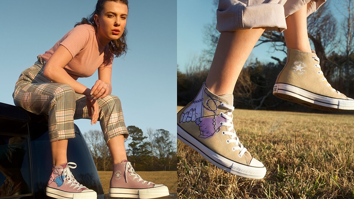 揪閨蜜一起買！《怪奇物語》米莉芭比布朗與Converse三度聯名，推出姐妹「打勾勾手勢」帆布鞋