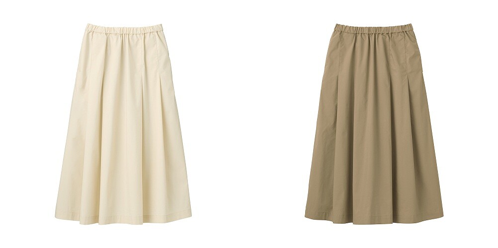 女棉混彈性高密織打褶寬襬裙，售價NT$1,390