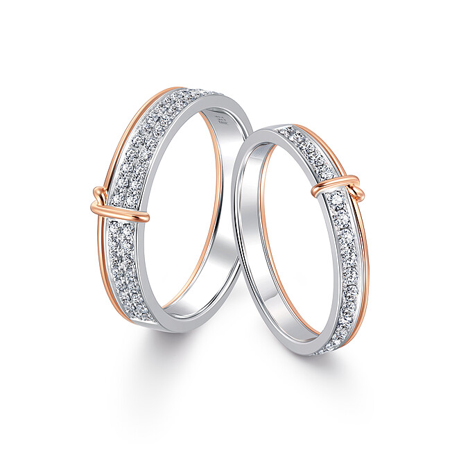 點睛品 PROMESSA 「同心結」18K白金玫瑰金雙色鑽石對戒