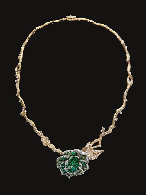 RoseDior 祖母綠鉑金鑽石項鍊
