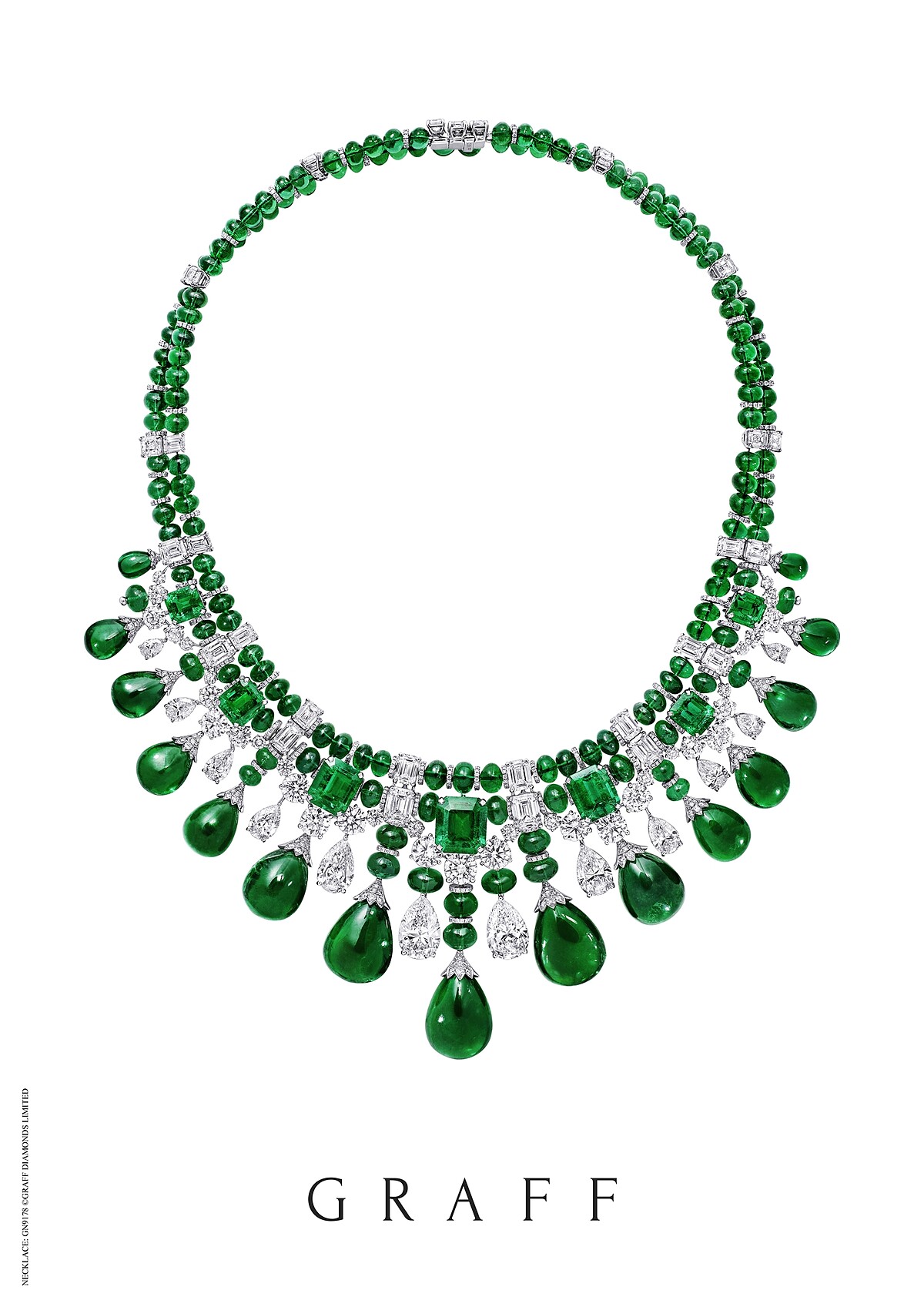 格拉夫祖母綠和鑽石項鏈，祖母綠共重418克拉，鑽石共重76克拉