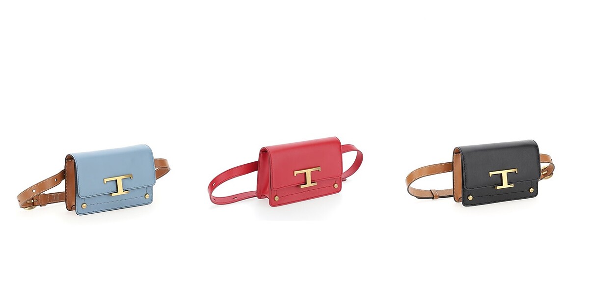 TOD&rsquo;S T Timeless牛奶藍撞色腰包、紅色腰包、黑棕撞色腰包，各NT39,900