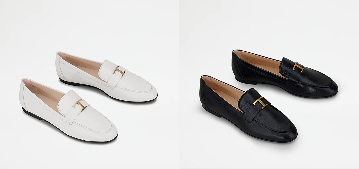 TOD&rsquo;S Timeless白色山羊皮膠底鞋、黑色山羊皮膠底鞋，各NT22,600