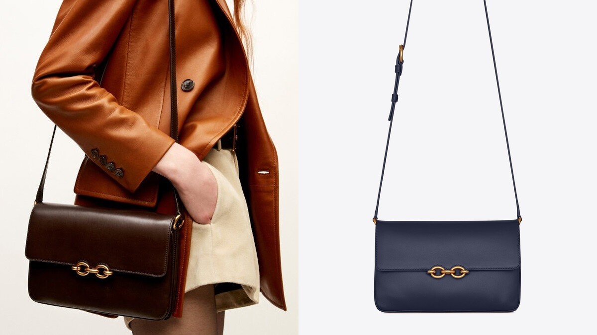 Maillon古銅色鎖鏈標誌光滑小牛皮肩背包，NT79,600