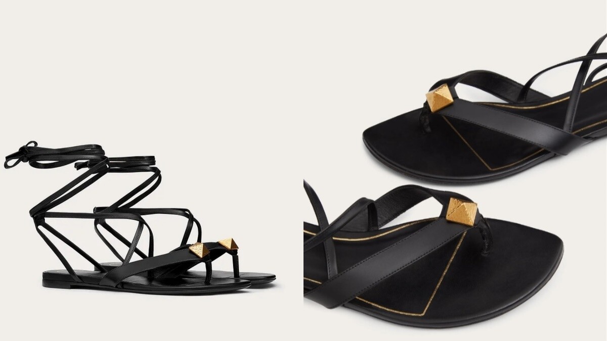 Valentino 羅馬鉚釘平底拖鞋涼鞋,約NT26,200