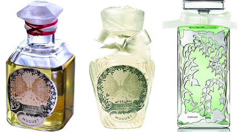 三位嬌蘭調香師各自詮釋出的鈴蘭香水(左起)1908年、1998年、2016年。