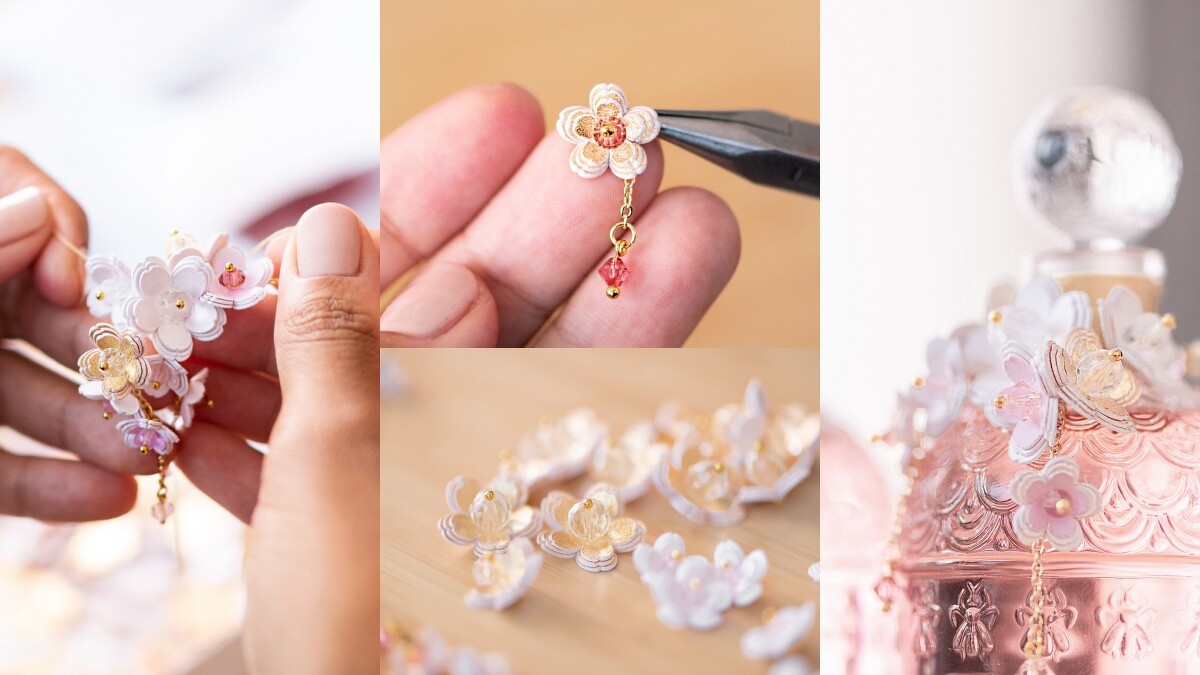 GUERLAIN嬌蘭花見春櫻淡香水縷金華冠蜂印瓶裝飾製作過程。