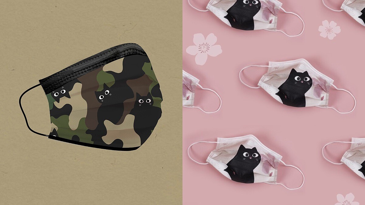 黑貓控快收！德泰舒康推出櫻花粉、迷彩黑兩款口罩，耳繩採用加強版熱壓技術