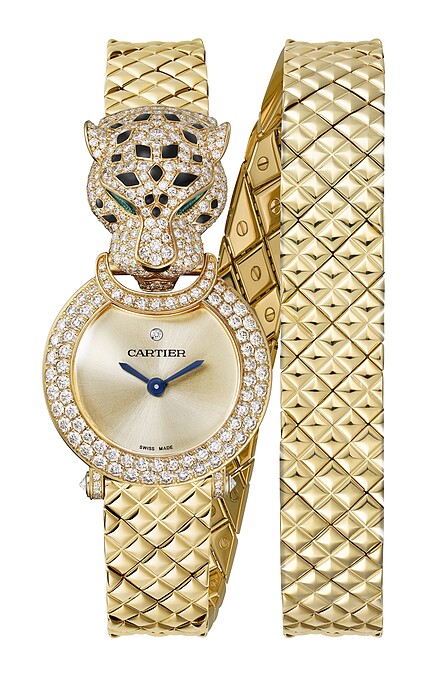 Cartier 美洲豹黃K金雙圈鋪鑲鑽錶，NT$ 2,670,000