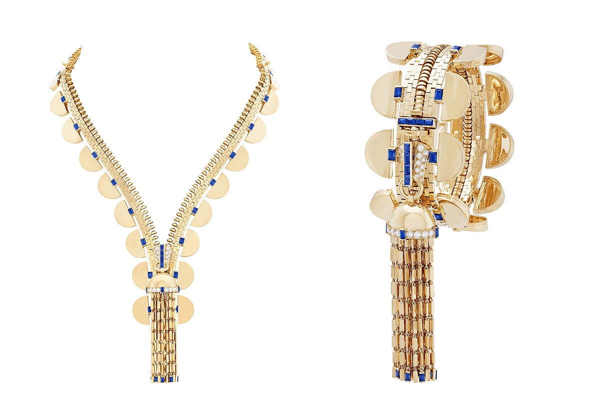 Zip Antique Pastilles可轉換式項鍊，黃K金，藍寶石，鑽石