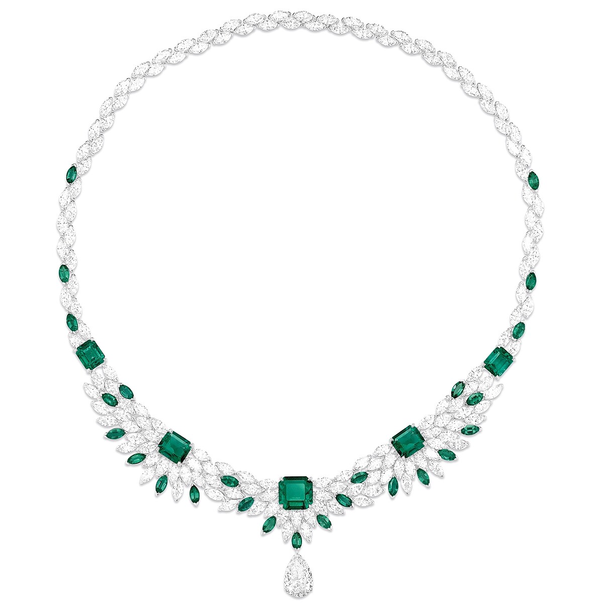 PIAGET Wings of Light系列祖母綠頂級珠寶鑽石項鍊，建議售價NT$42,300,000 (中央主石可卸下成為單鑽墜鍊配戴)