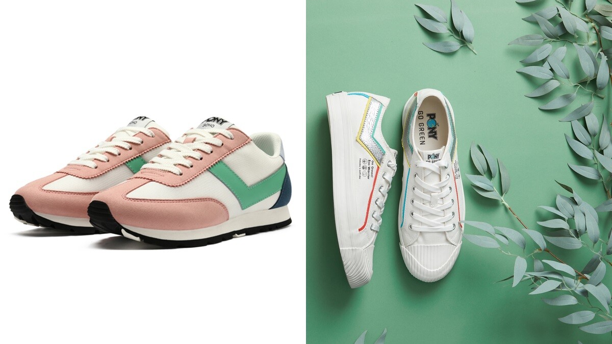 Pony SOHO復古慢跑鞋，NT1,980 / Pony SHOOTER帆布鞋系列環保鞋款，NT1,980-2,180