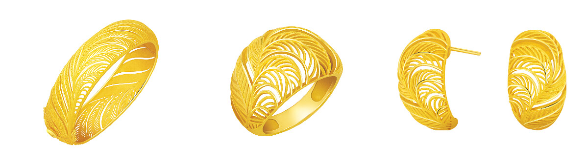 Just Gold 金羽鳳凰系列純金手環、純金戒指、純金耳環