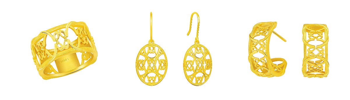 g Monogram系列純金戒指、純金垂墜耳環、純金耳環