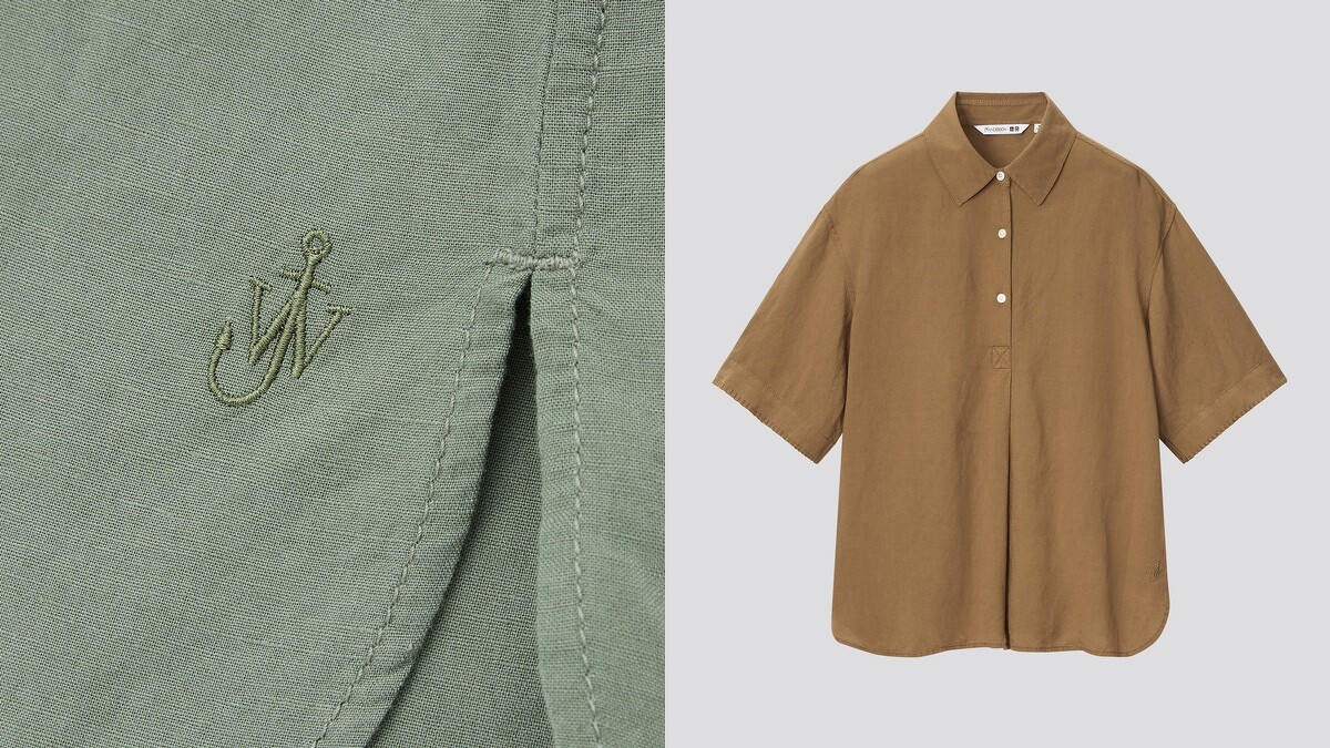 JWA亞麻混紡半開襟襯衫(短袖)