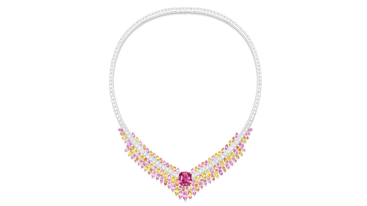 PIAGET Wings of Light系列粉紅藍寶石頂級珠寶晚霞彩色寶石項鍊