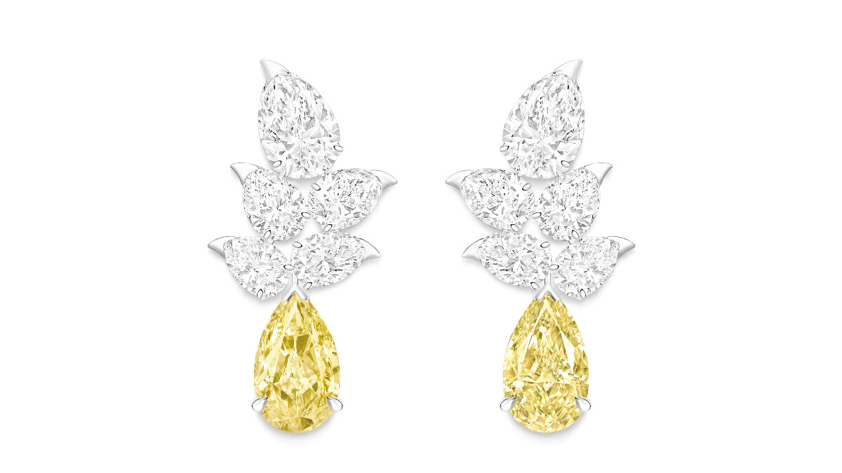 PIAGET Wings of Light系列艷彩黃鑽頂級珠寶蠍尾花鑽石耳環