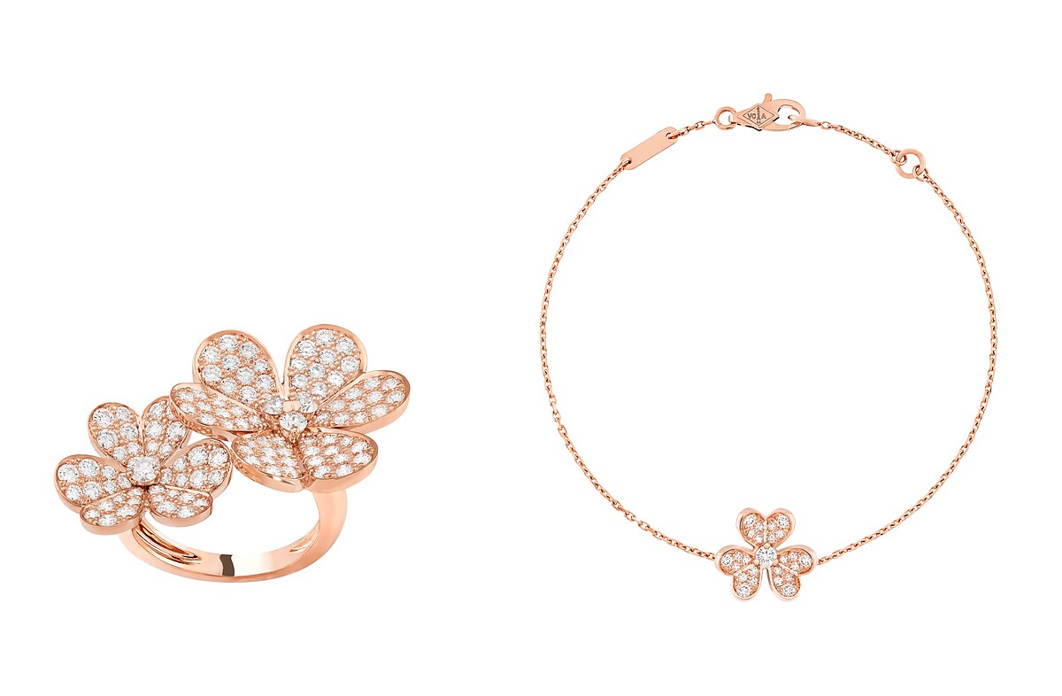 （左）Frivole Between the Finger指間戒，玫瑰金、鑽石，建議售價約NT645,000、（右）Frivole手鍊，迷你款式，玫瑰金、鑽石，建議售價約NT115,000
