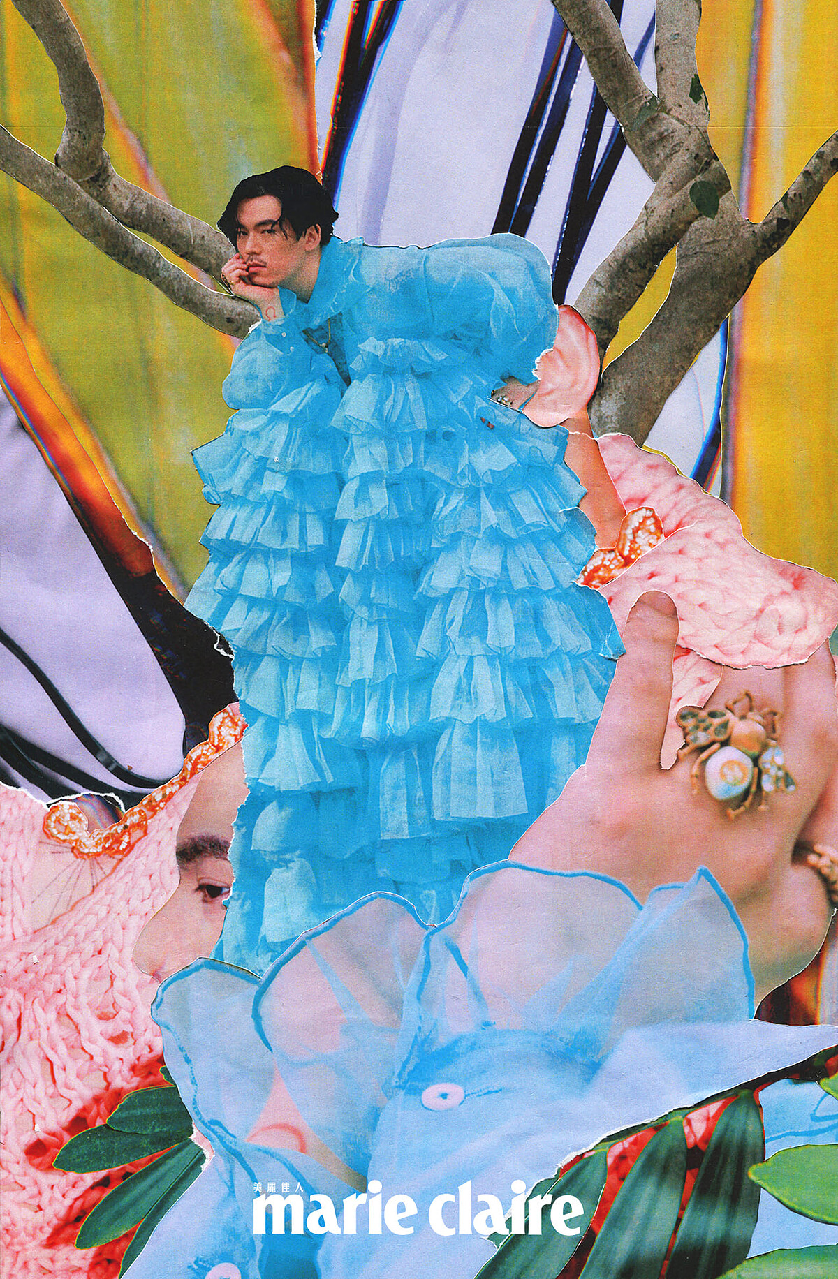 藍綠色千層紗禮服，SABRINA HSIEH。