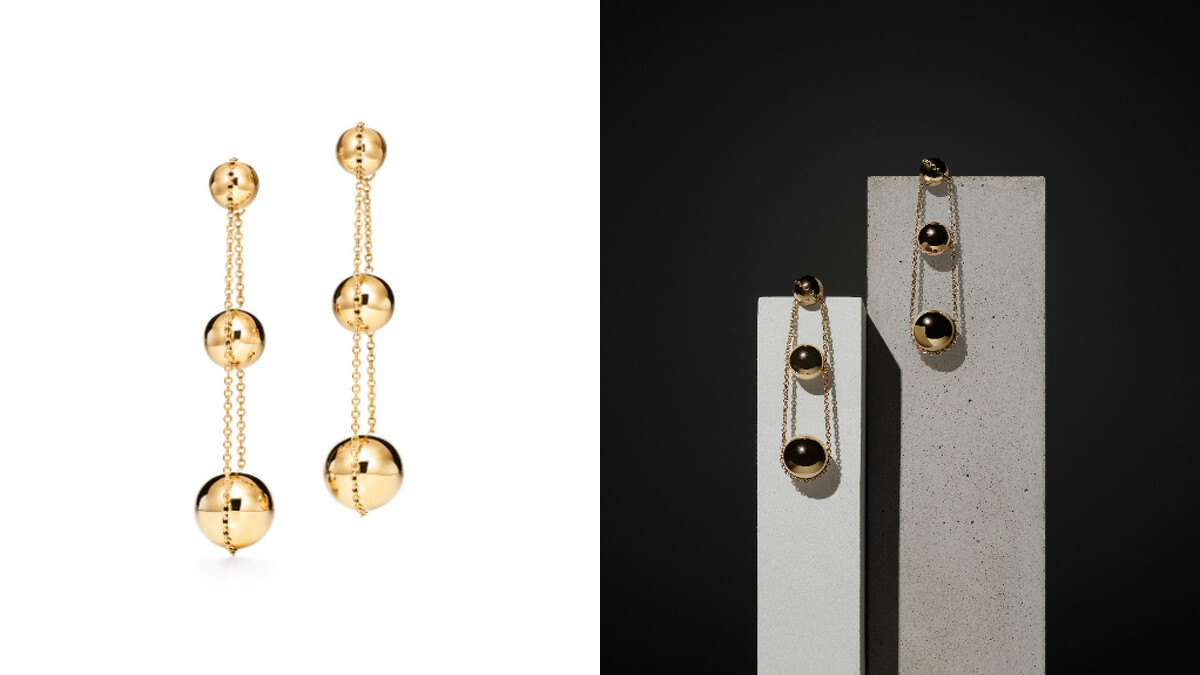 Tiffany HardWear 18K金三層垂墜式球形耳環