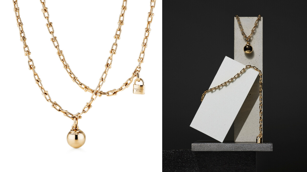 Tiffany HardWear 18K金垂墜球形與鎖扣雙圈項鍊