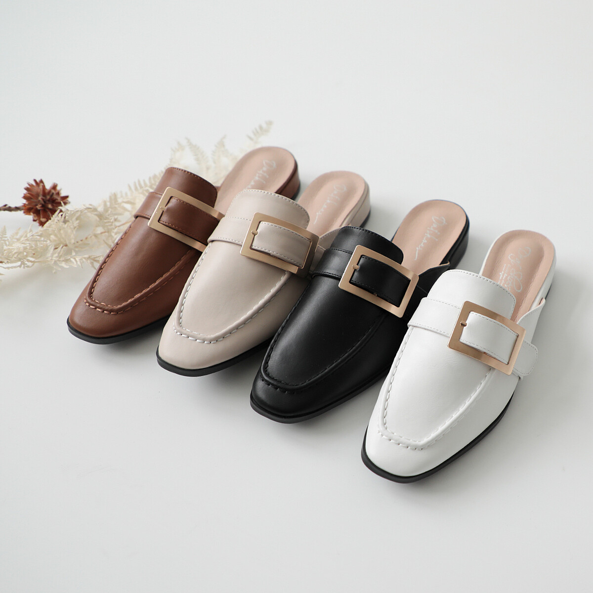 質感大方釦低跟穆勒鞋 各NT1380