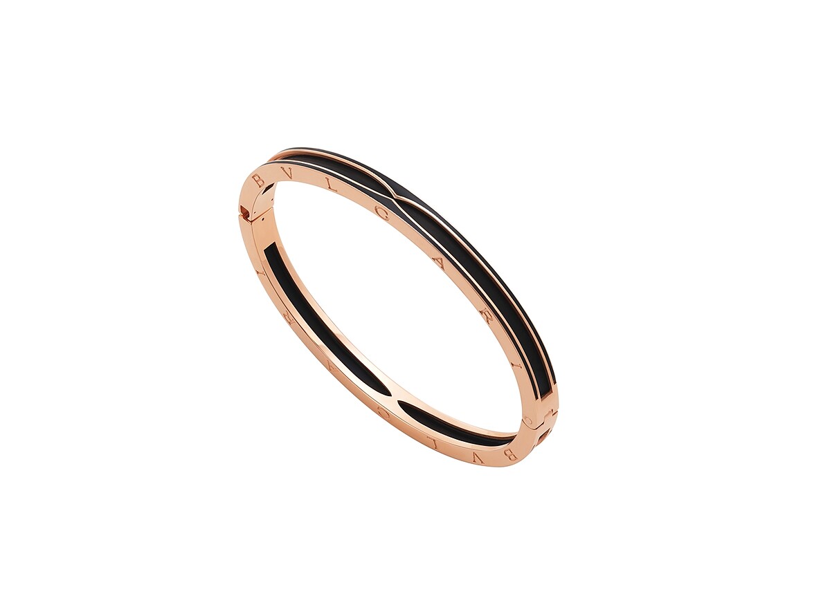 BVLGARI B.zero1系列玫瑰金啞光黑陶瓷手環_參考售價:約新台幣200,100元 (Size:54 – 60 cm)